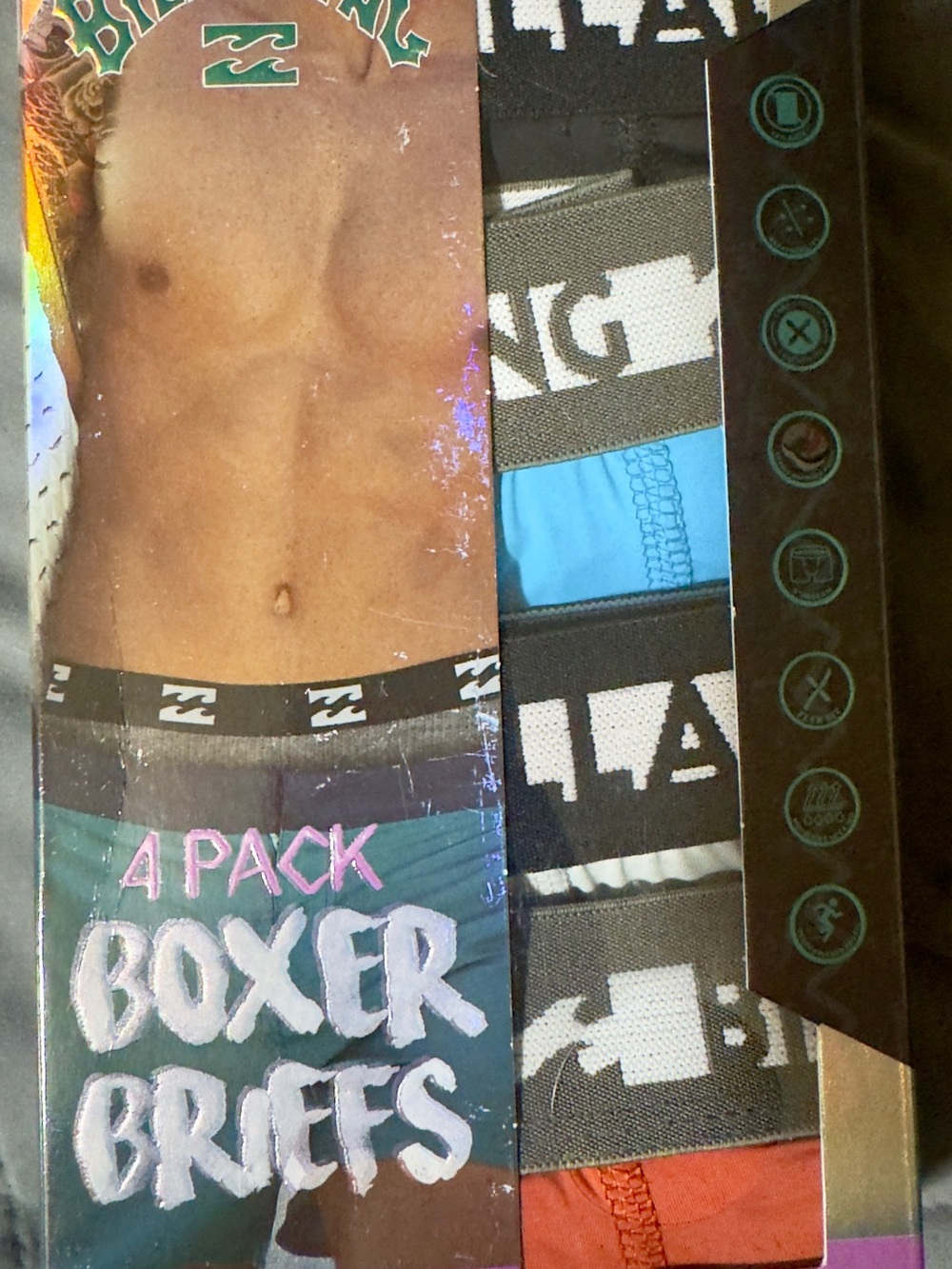 Billabong Men’s Boxer Briefs 4-Pack in Black, Blue, Orange, White